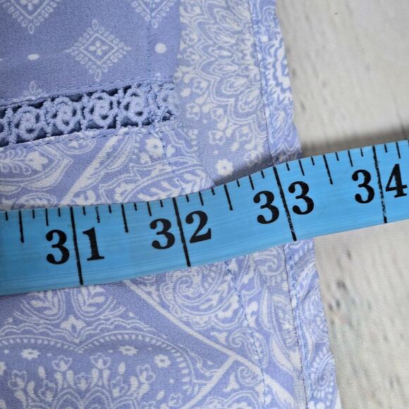 Francesca's Blue Rain Tank Cross Back Light Blue Patterned Swing Dress L - Picture 7 of 7